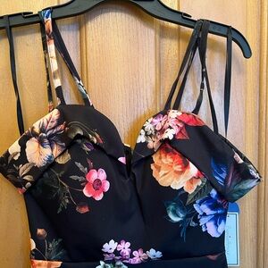 Bisou Bisou Black Floral Fit-and-Flare Dress